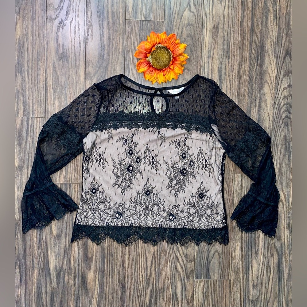 🦋B2G1🦋HONEY & T Black Lace Overlay Blouse | LARGE | - Picture 6 of 8